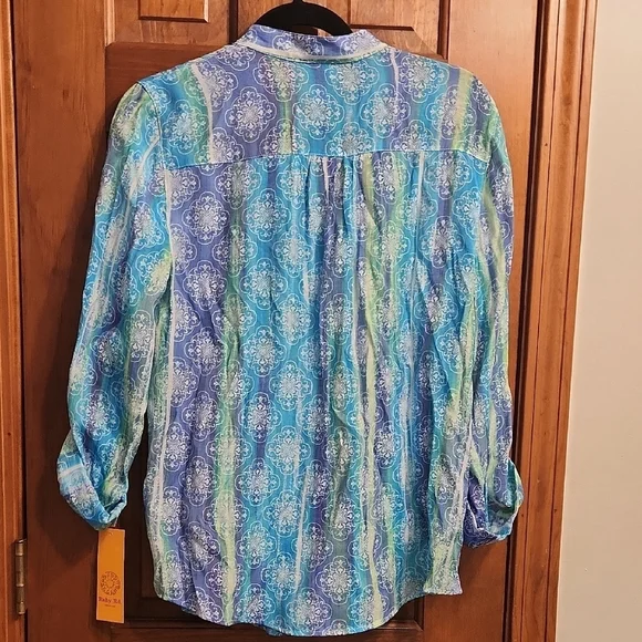 RUBY ROAD Blue and Green Blouse with Elegant Design NWT - Picture 8 of 10